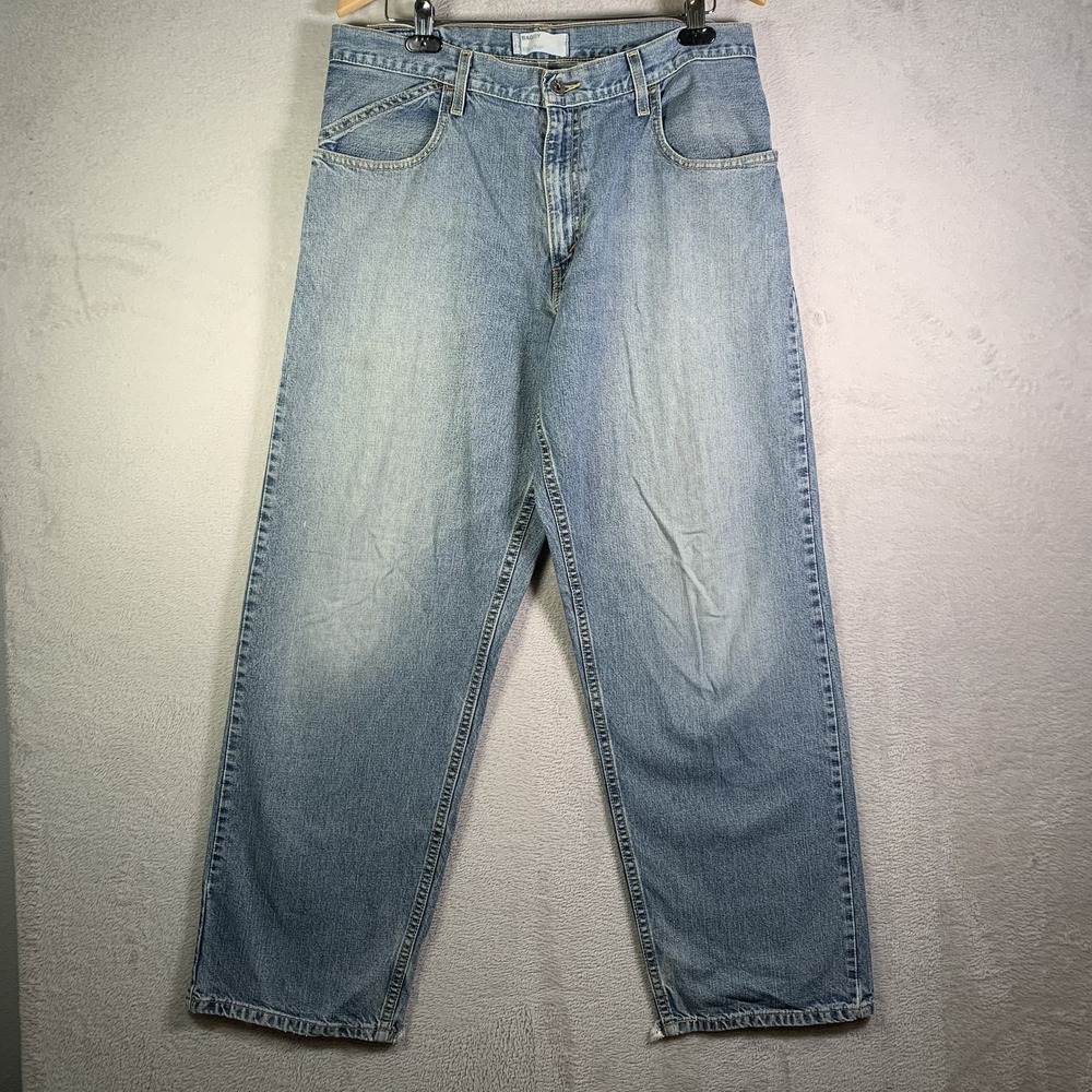 Y2K SilverTab Baggy Jeans Men 34x32 Light Wash Relaxed Wide Leg Distressed Levis